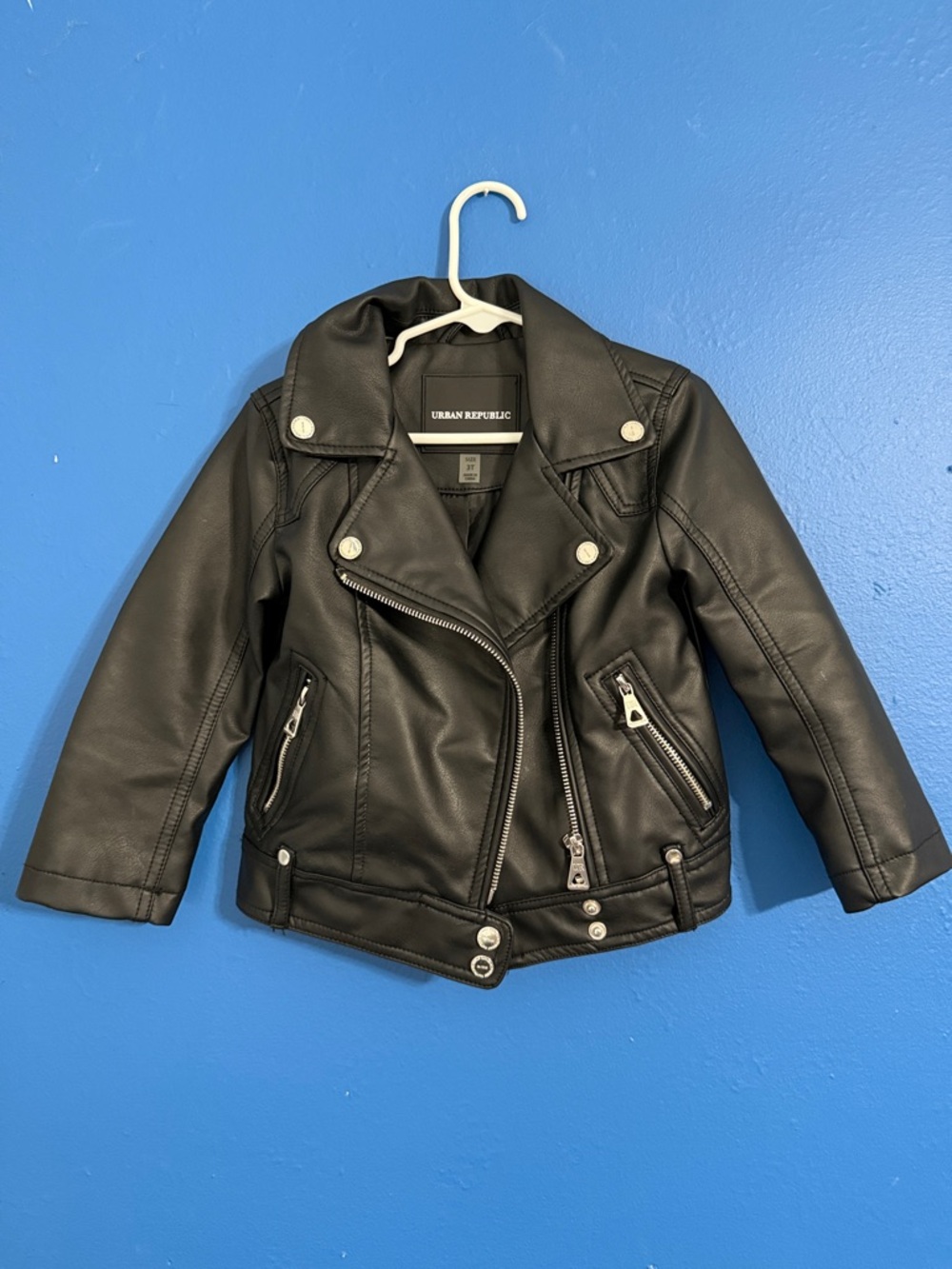 Urban Republic Black Faux Leather Biker Jacket for Kids